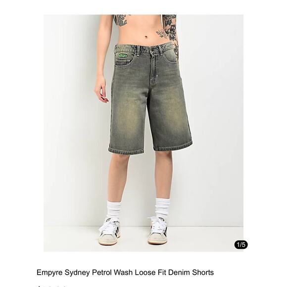 Y2K Empyre Sydney Petrol Wash Loose Fit Denim Shorts Women Sz 12 baggy loose - Picture 11 of 13